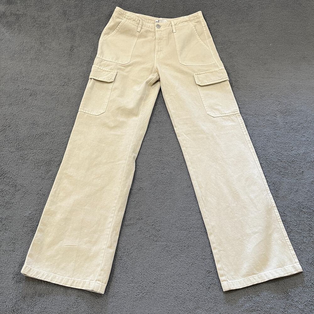 Zara Beige Utility Streetwear Straight Leg Cargo Pockets Pants Women's Size 8